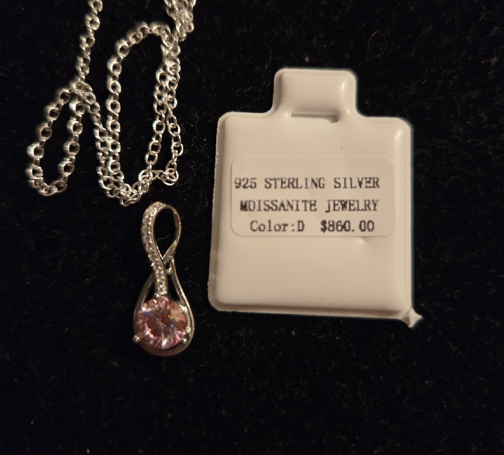 Sterling Silver Pink Moissanite Necklace - Picture 4 of 5
